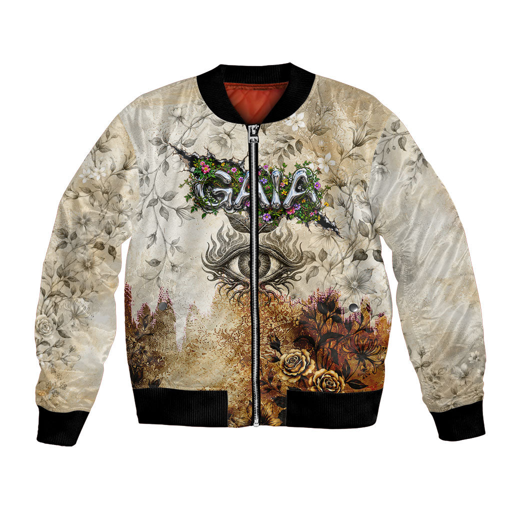 Gaia Mother Earth Sacred Eye Bomber Jacket Greek Vintage Botanical Sketch Esoteric Spiritual Floral