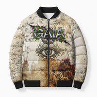 Gaia Mother Earth Sacred Eye Bomber Puffer Jacket Greek Vintage Botanical Sketch Esoteric Spiritual Floral