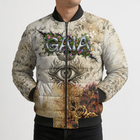 Gaia Mother Earth Sacred Eye Bomber Puffer Jacket Greek Vintage Botanical Sketch Esoteric Spiritual Floral