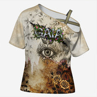 Gaia Mother Earth Sacred Eye Cross Shoulder Shirt Greek Vintage Botanical Sketch Esoteric Spiritual Floral