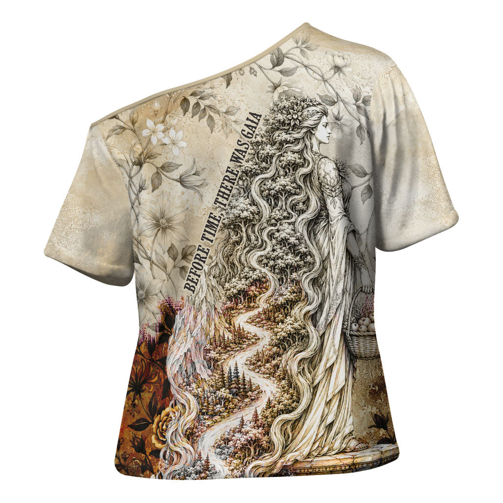 Gaia Mother Earth Sacred Eye Cross Shoulder Shirt Greek Vintage Botanical Sketch Esoteric Spiritual Floral
