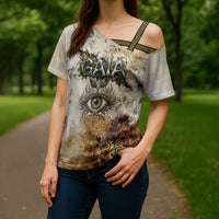 Gaia Mother Earth Sacred Eye Cross Shoulder Shirt Greek Vintage Botanical Sketch Esoteric Spiritual Floral