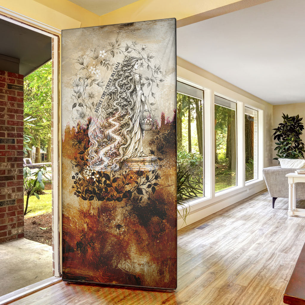 Gaia Mother Earth Sacred Eye Door Cover Greek Vintage Botanical Sketch Esoteric Spiritual Floral