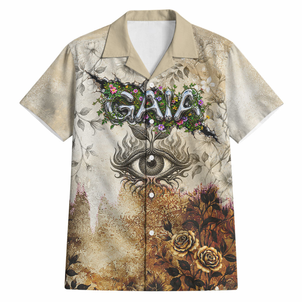 Gaia Mother Earth Sacred Eye Hawaiian Shirt Greek Vintage Botanical Sketch Esoteric Spiritual Floral