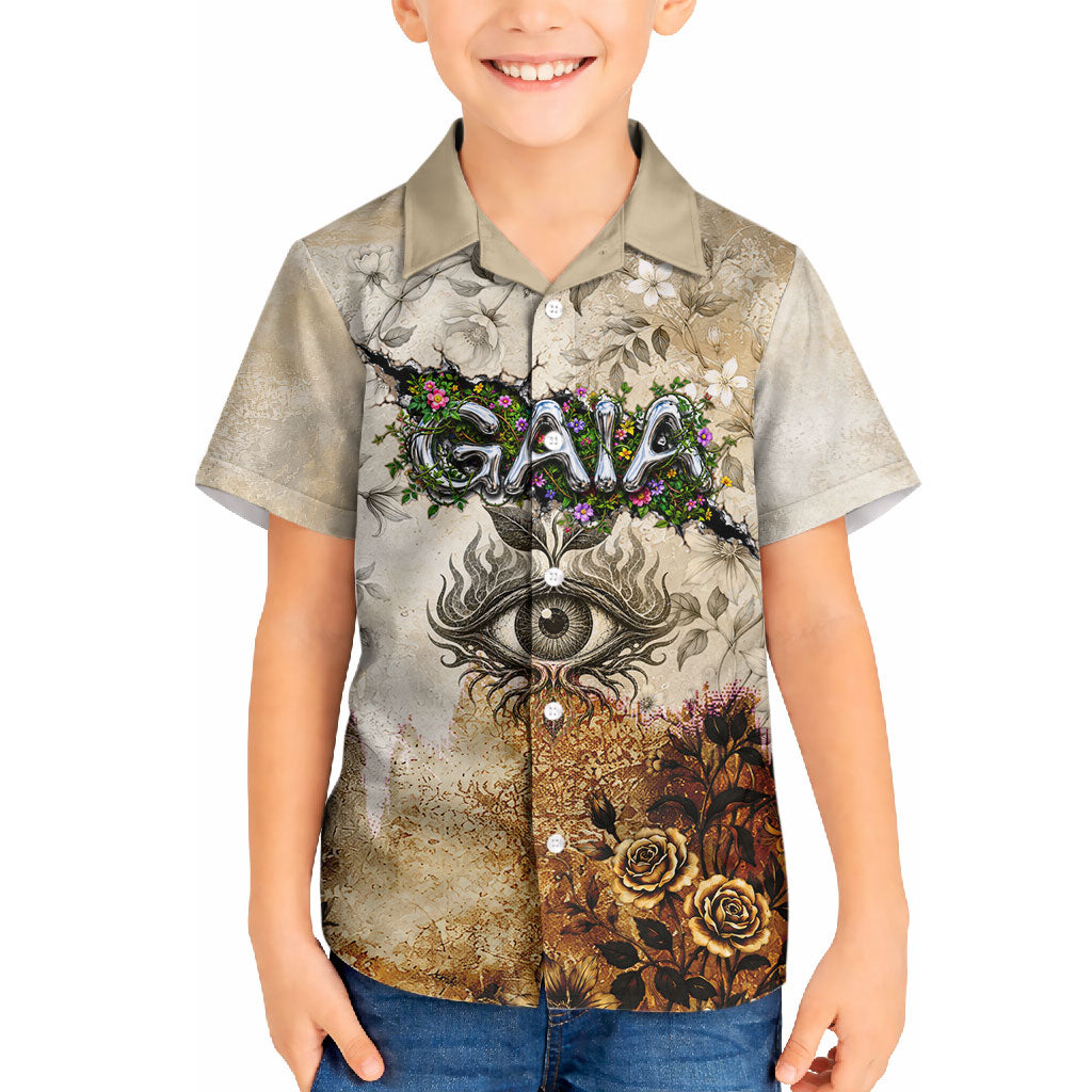 Gaia Mother Earth Sacred Eye Hawaiian Shirt Greek Vintage Botanical Sketch Esoteric Spiritual Floral