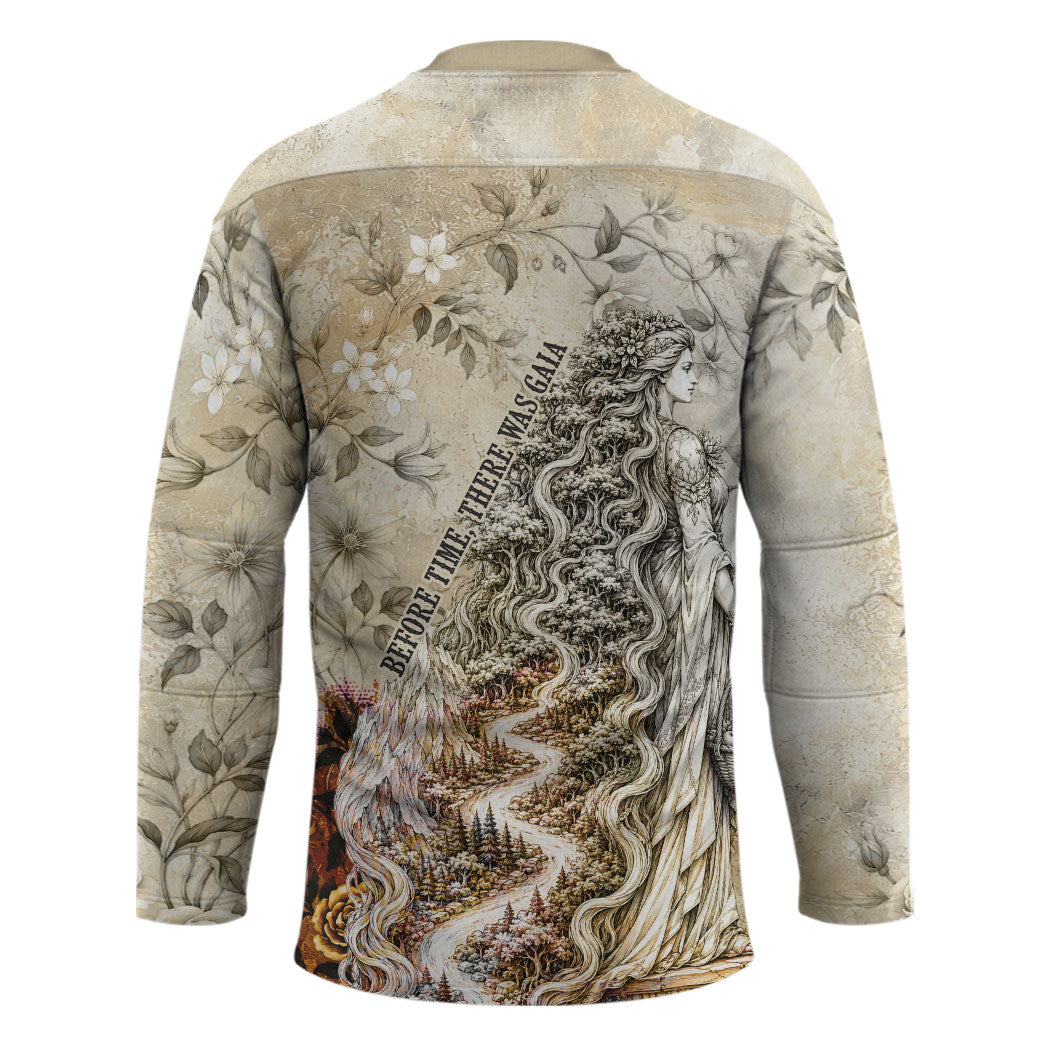 Gaia Mother Earth Sacred Eye Hockey Jersey Greek Vintage Botanical Sketch Esoteric Spiritual Floral