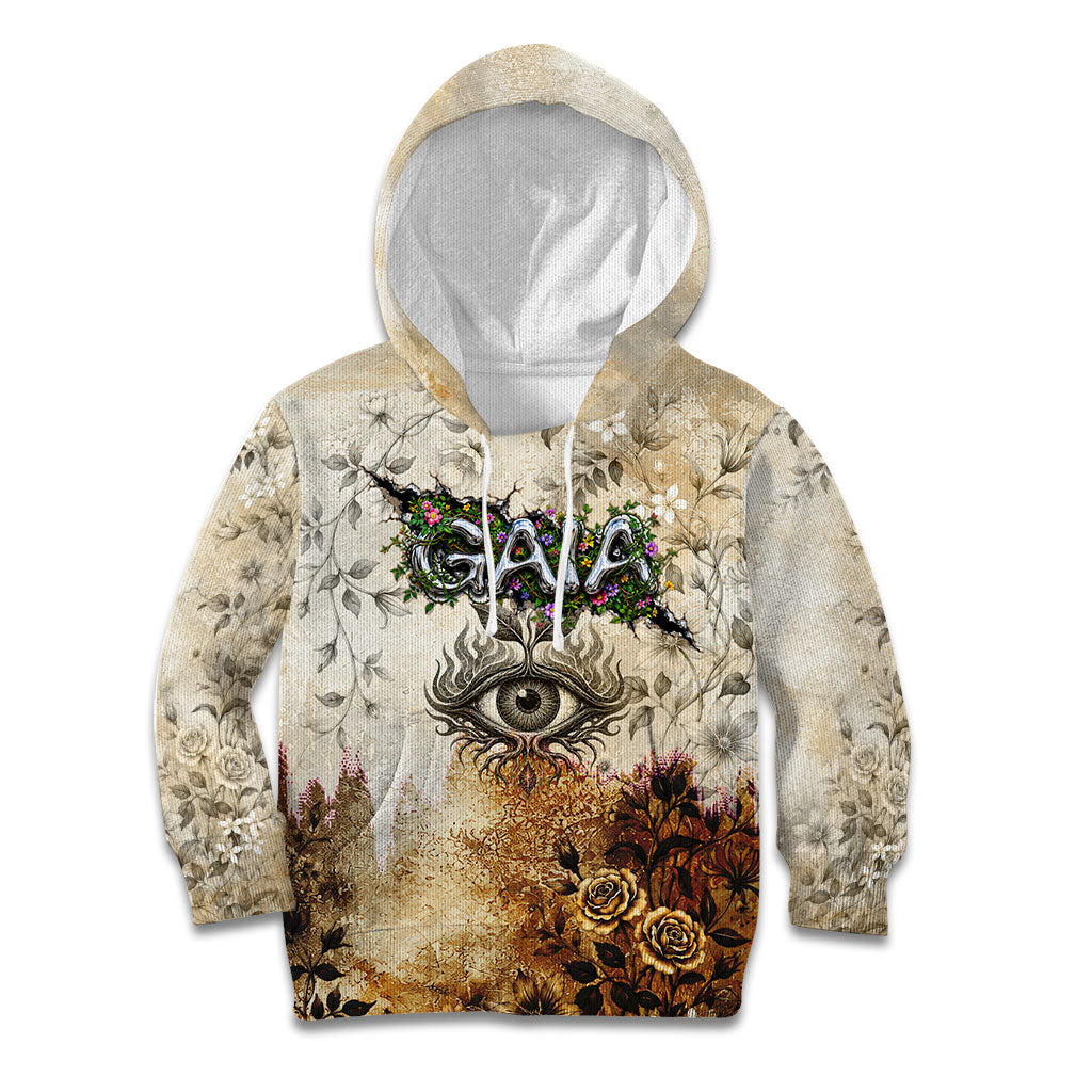 Gaia Mother Earth Sacred Eye Kid Hoodie Greek Vintage Botanical Sketch Esoteric Spiritual Floral