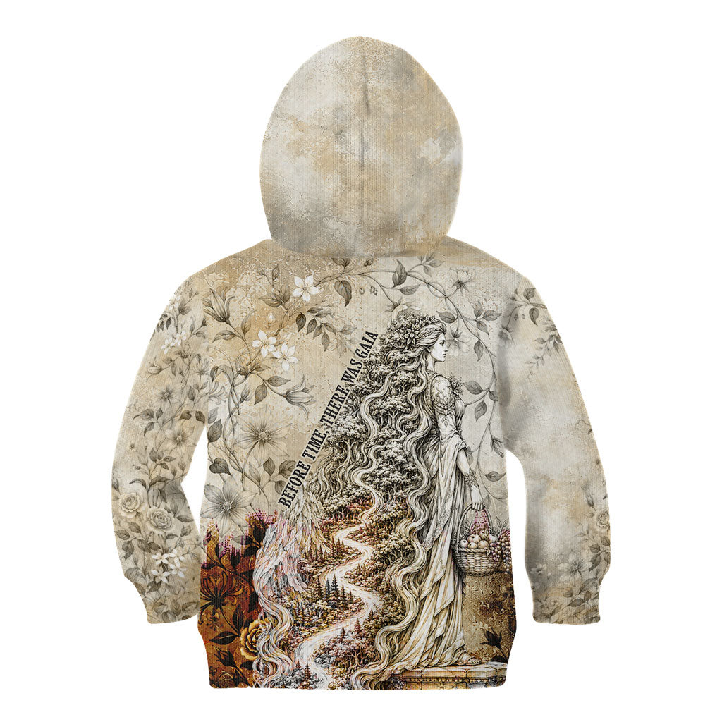 Gaia Mother Earth Sacred Eye Kid Hoodie Greek Vintage Botanical Sketch Esoteric Spiritual Floral