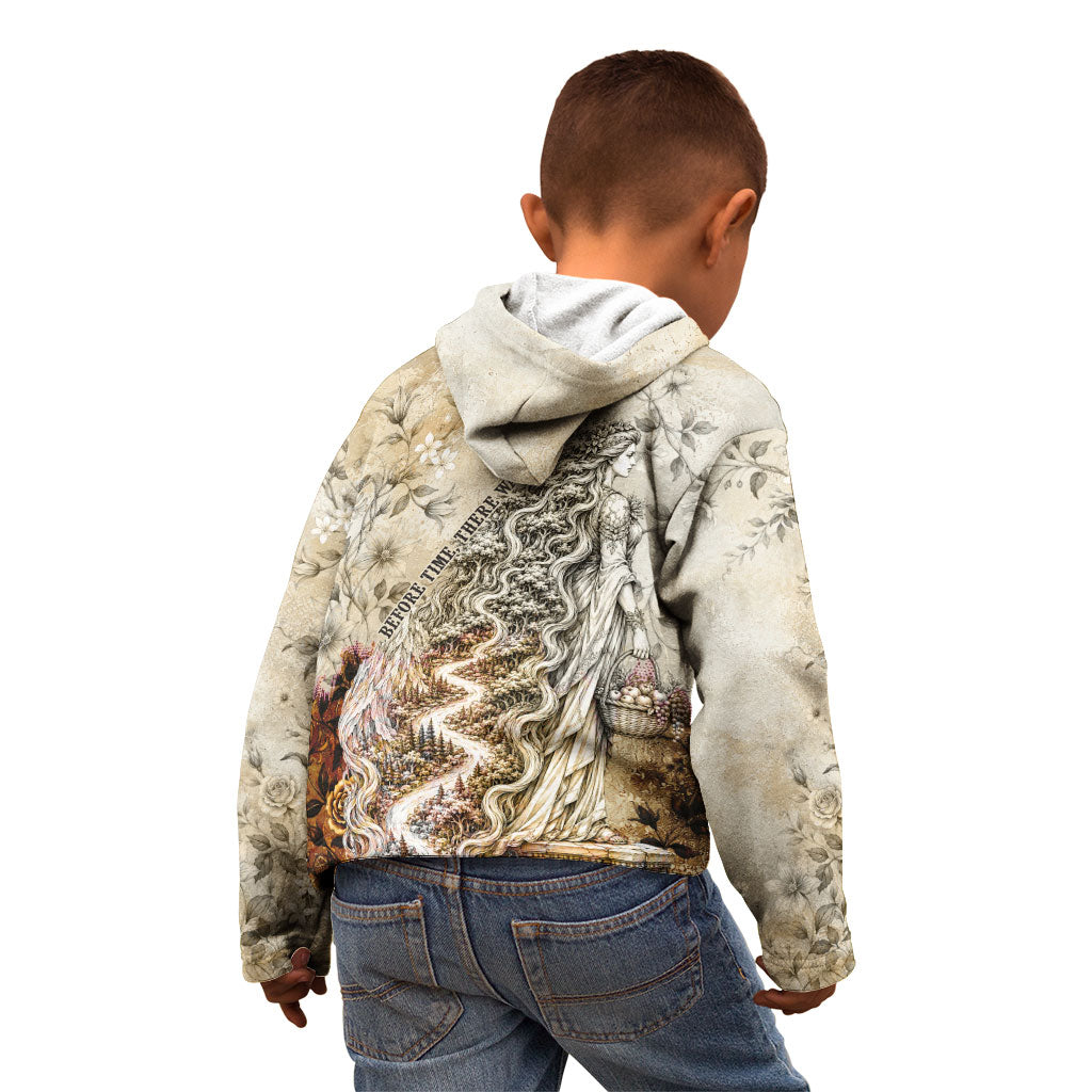 Gaia Mother Earth Sacred Eye Kid Hoodie Greek Vintage Botanical Sketch Esoteric Spiritual Floral