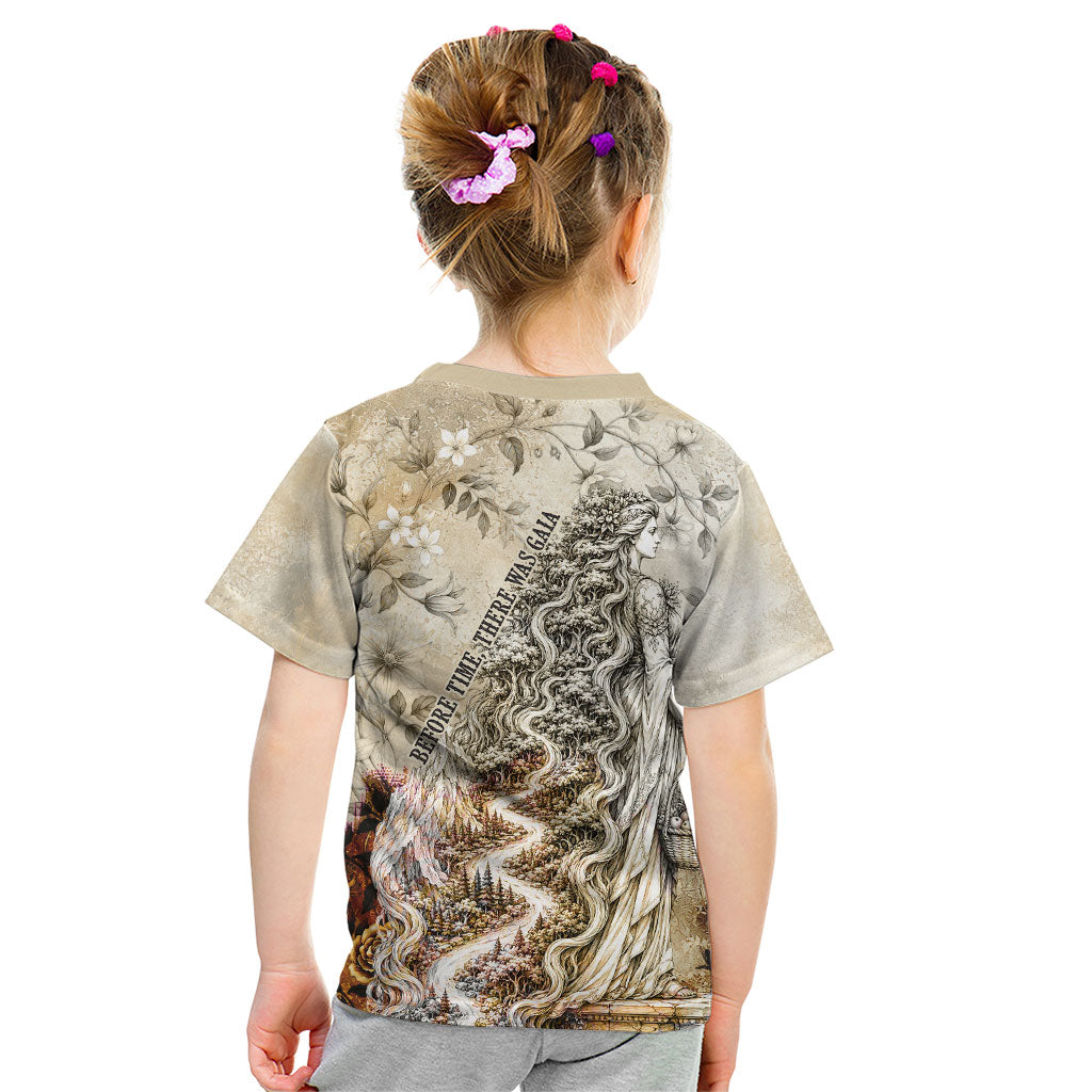 Gaia Mother Earth Sacred Eye Kid T Shirt Greek Vintage Botanical Sketch Esoteric Spiritual Floral