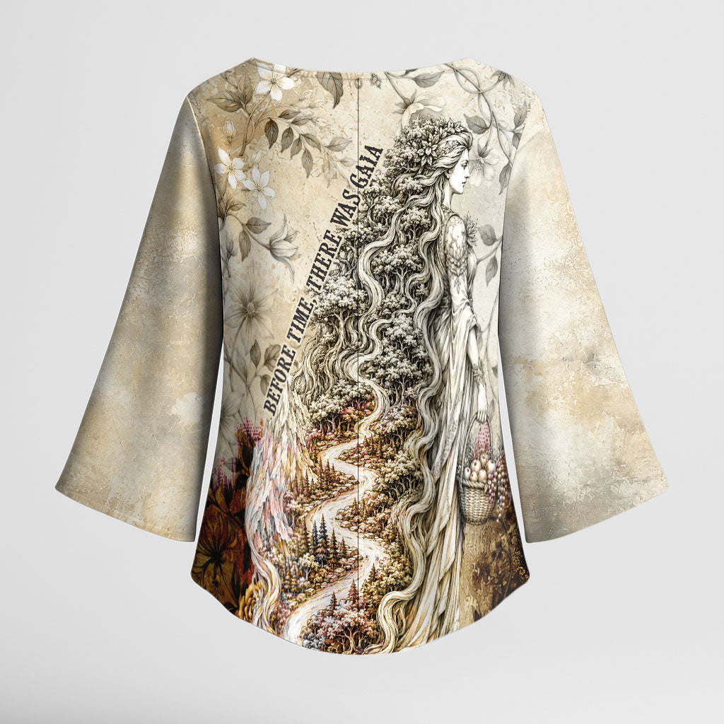 Gaia Mother Earth Sacred Eye Kimono Sleeve Blouse Greek Vintage Botanical Sketch Esoteric Spiritual Floral