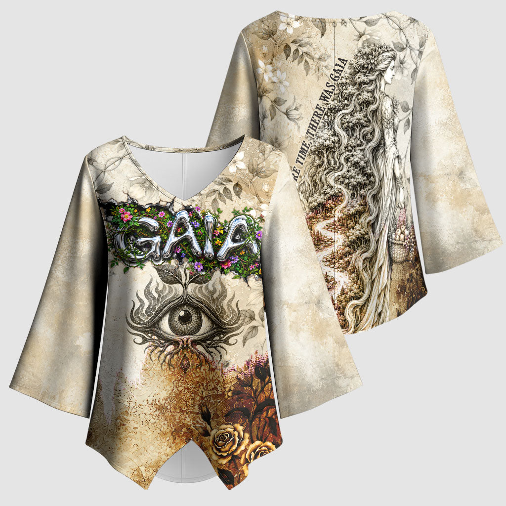 Gaia Mother Earth Sacred Eye Kimono Sleeve Blouse Greek Vintage Botanical Sketch Esoteric Spiritual Floral