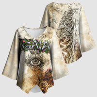 Gaia Mother Earth Sacred Eye Kimono Sleeve Blouse Greek Vintage Botanical Sketch Esoteric Spiritual Floral