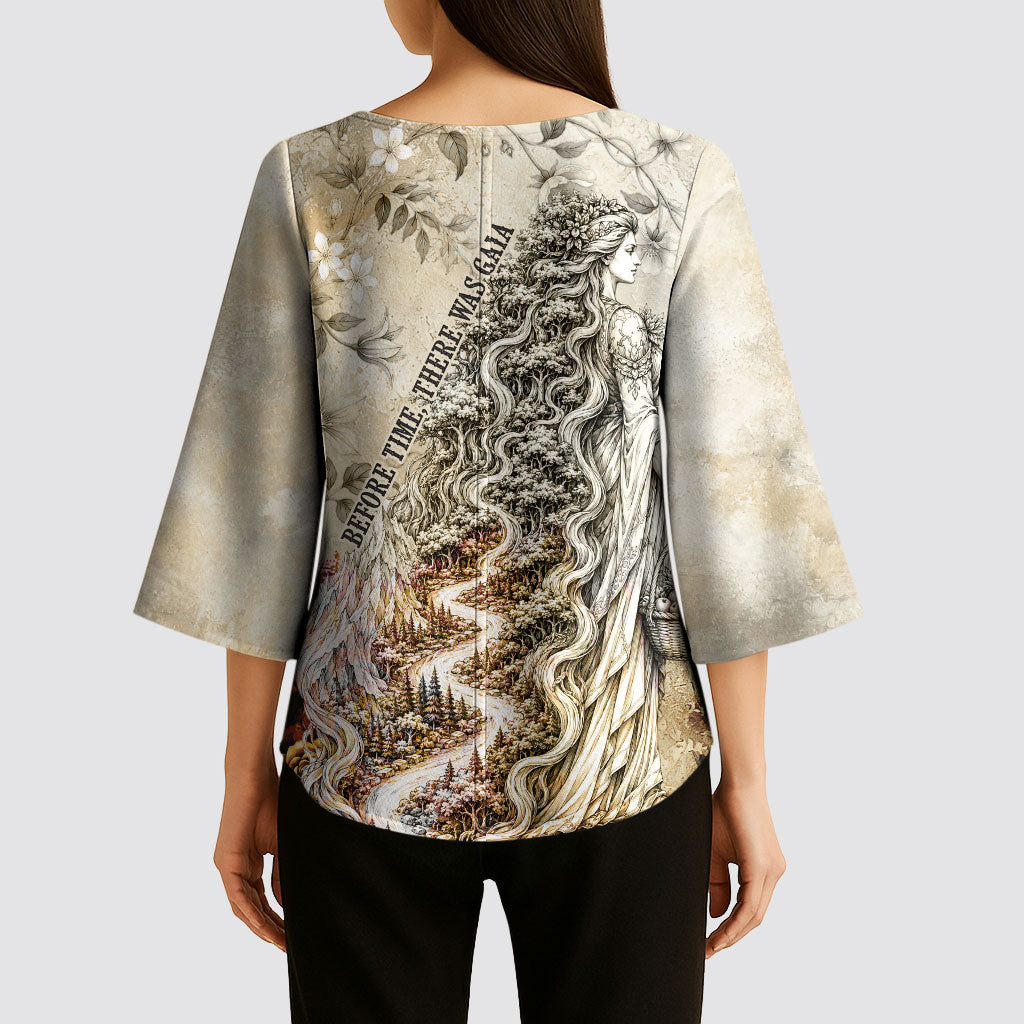 Gaia Mother Earth Sacred Eye Kimono Sleeve Blouse Greek Vintage Botanical Sketch Esoteric Spiritual Floral