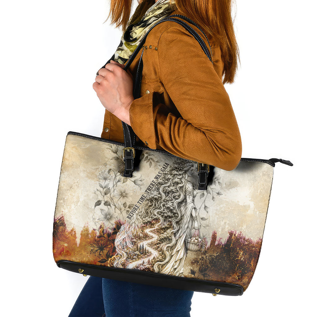 Gaia Mother Earth Sacred Eye Leather Tote Bag Greek Vintage Botanical Sketch Esoteric Spiritual Floral