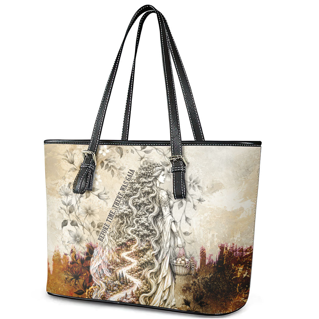 Gaia Mother Earth Sacred Eye Leather Tote Bag Greek Vintage Botanical Sketch Esoteric Spiritual Floral