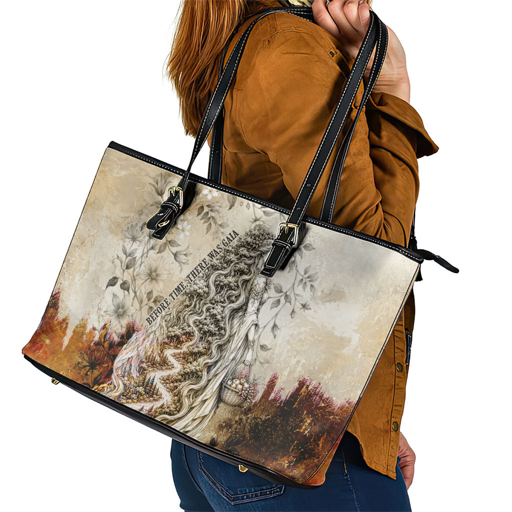 Gaia Mother Earth Sacred Eye Leather Tote Bag Greek Vintage Botanical Sketch Esoteric Spiritual Floral