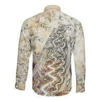 Gaia Mother Earth Sacred Eye Long Sleeve Button Shirt Greek Vintage Botanical Sketch Esoteric Spiritual Floral