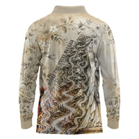Gaia Mother Earth Sacred Eye Long Sleeve Polo Shirt Greek Vintage Botanical Sketch Esoteric Spiritual Floral