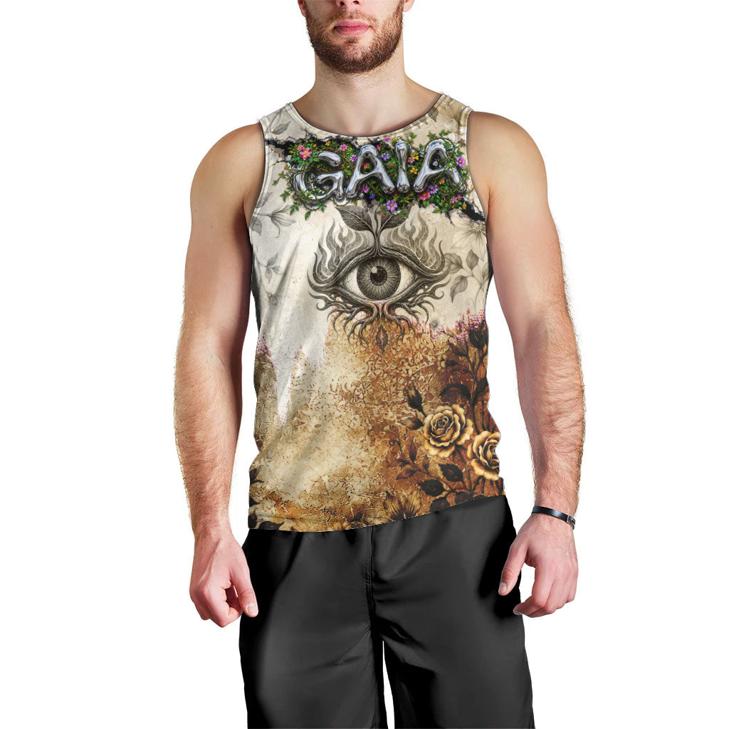 Gaia Mother Earth Sacred Eye Men Tank Top Greek Vintage Botanical Sketch Esoteric Spiritual Floral