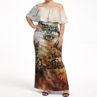 Gaia Mother Earth Sacred Eye Off Shoulder Maxi Dress Greek Vintage Botanical Sketch Esoteric Spiritual Floral