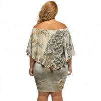 Gaia Mother Earth Sacred Eye Off Shoulder Short Dress Greek Vintage Botanical Sketch Esoteric Spiritual Floral
