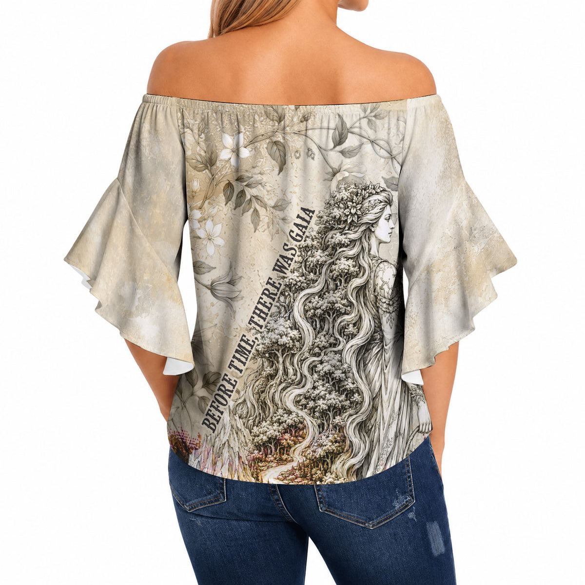 Gaia Mother Earth Sacred Eye Off Shoulder Wrap Waist Top Greek Vintage Botanical Sketch Esoteric Spiritual Floral