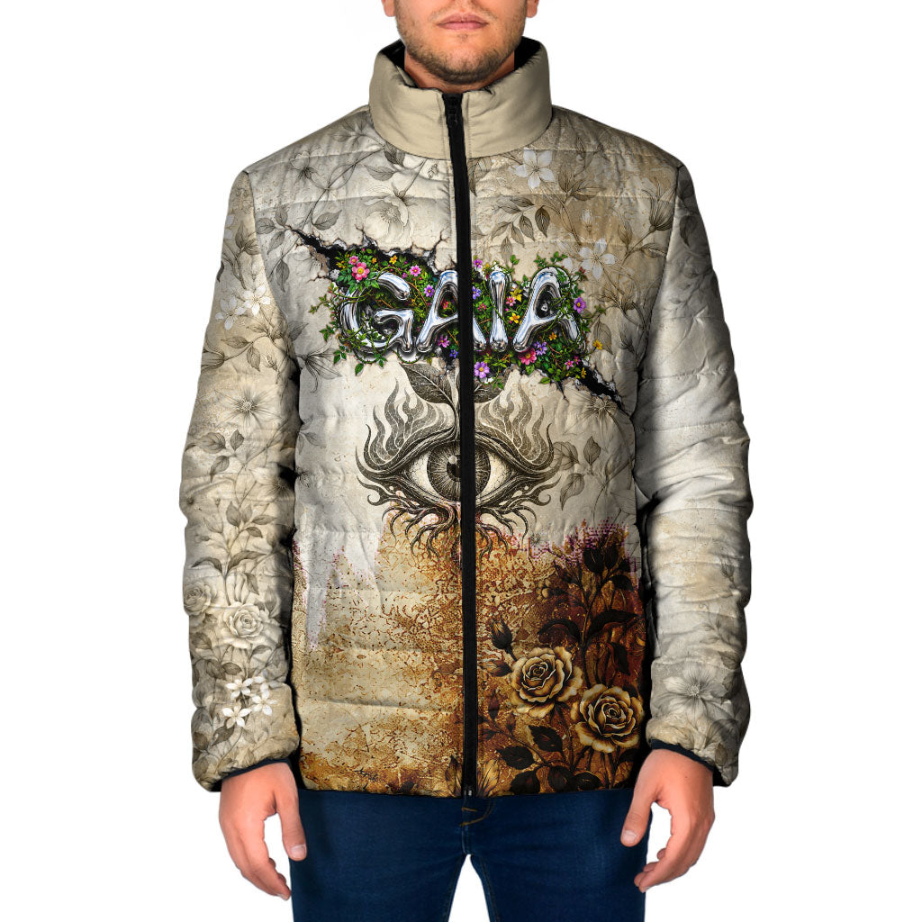 Gaia Mother Earth Sacred Eye Padded Jacket Greek Vintage Botanical Sketch Esoteric Spiritual Floral
