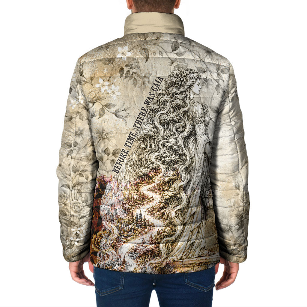 Gaia Mother Earth Sacred Eye Padded Jacket Greek Vintage Botanical Sketch Esoteric Spiritual Floral