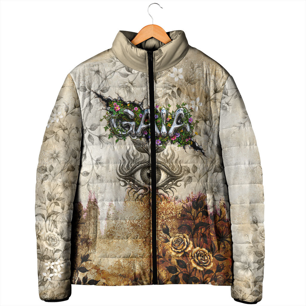 Gaia Mother Earth Sacred Eye Padded Jacket Greek Vintage Botanical Sketch Esoteric Spiritual Floral