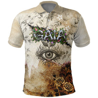 Gaia Mother Earth Sacred Eye Polo Shirt Greek Vintage Botanical Sketch Esoteric Spiritual Floral