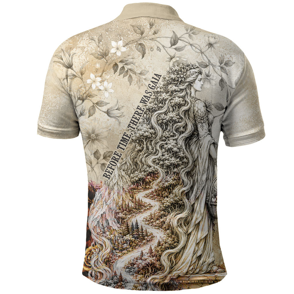 Gaia Mother Earth Sacred Eye Polo Shirt Greek Vintage Botanical Sketch Esoteric Spiritual Floral