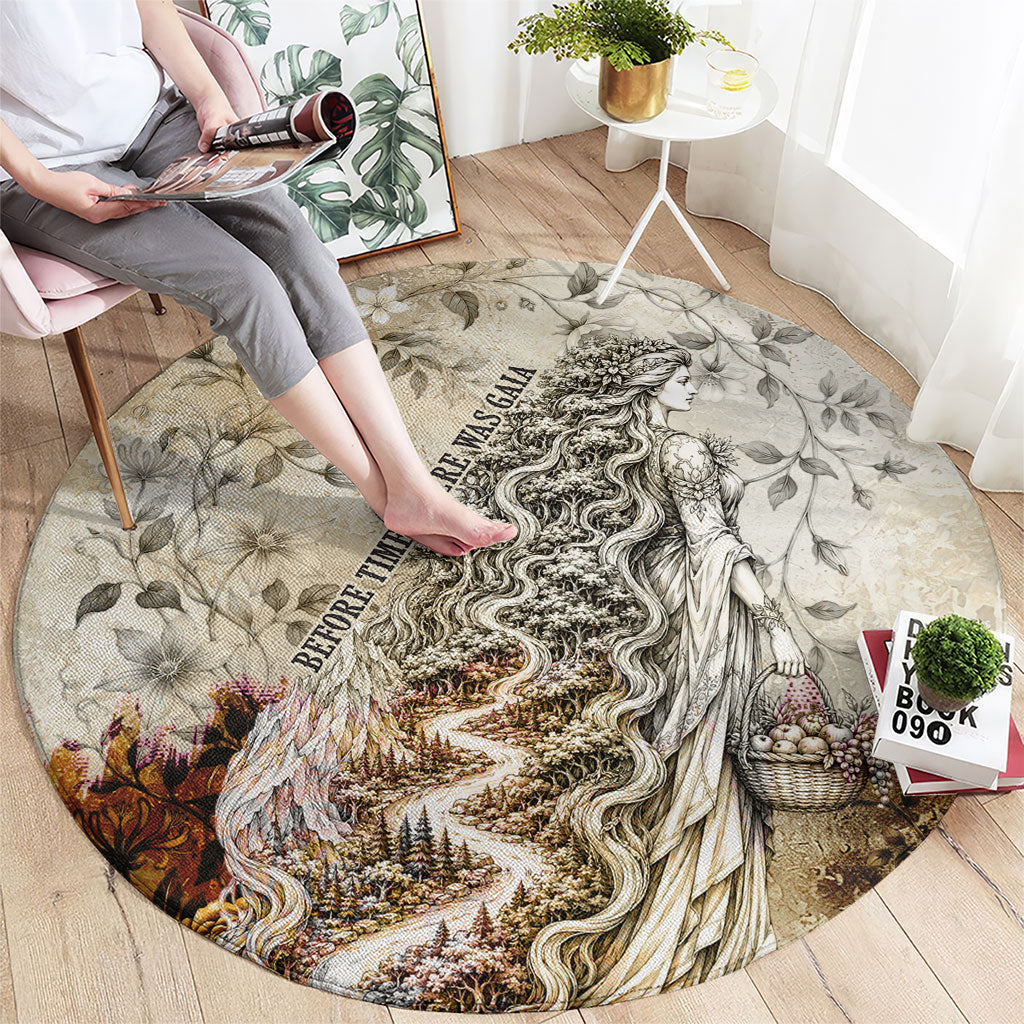 Gaia Mother Earth Sacred Eye Round Carpet Greek Vintage Botanical Sketch Esoteric Spiritual Floral