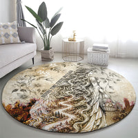 Gaia Mother Earth Sacred Eye Round Carpet Greek Vintage Botanical Sketch Esoteric Spiritual Floral