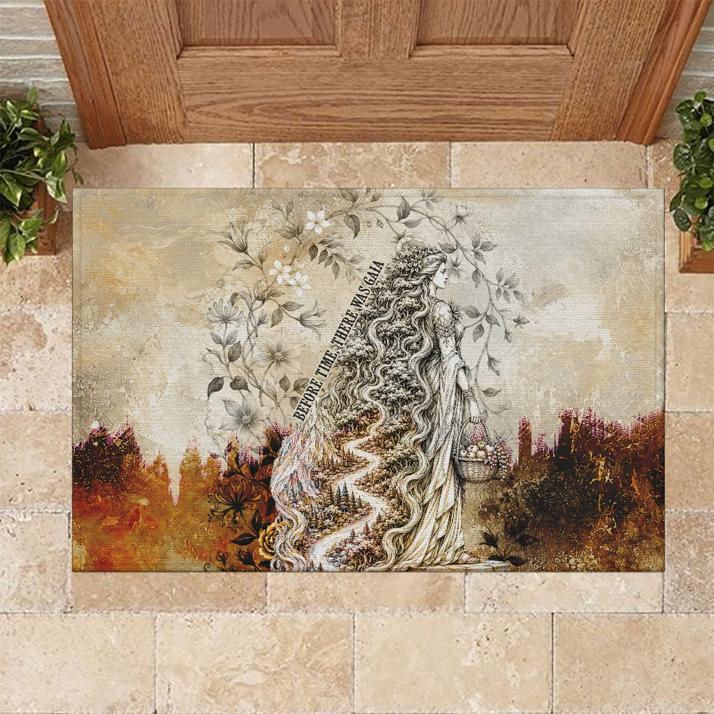 Gaia Mother Earth Sacred Eye Rubber Doormat Greek Vintage Botanical Sketch Esoteric Spiritual Floral