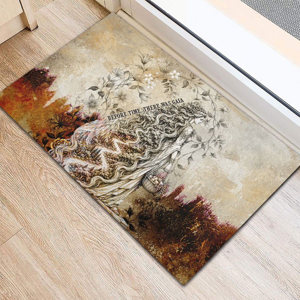 Gaia Mother Earth Sacred Eye Rubber Doormat Greek Vintage Botanical Sketch Esoteric Spiritual Floral