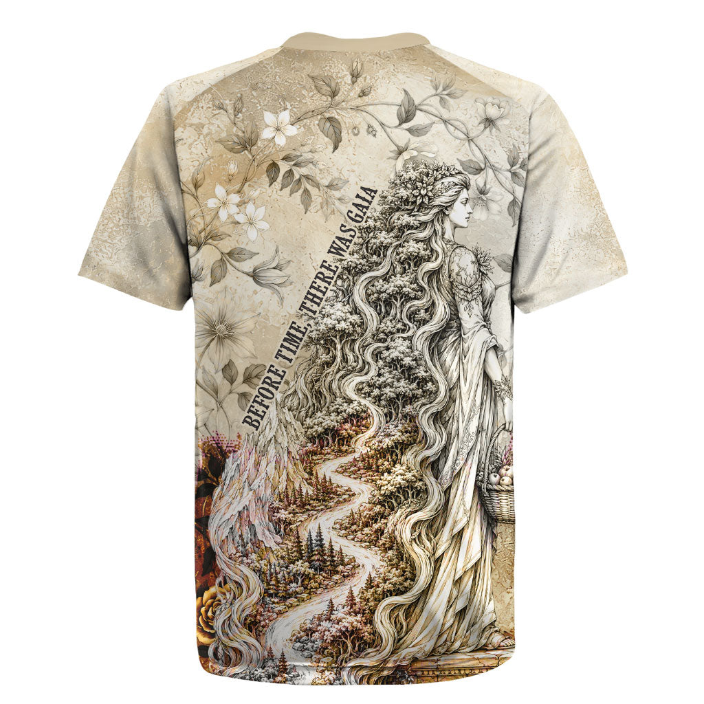 Gaia Mother Earth Sacred Eye Rugby Jersey Greek Vintage Botanical Sketch Esoteric Spiritual Floral