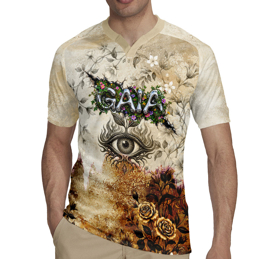 Gaia Mother Earth Sacred Eye Rugby Jersey Greek Vintage Botanical Sketch Esoteric Spiritual Floral