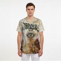 Gaia Mother Earth Sacred Eye Scrub Top Greek Vintage Botanical Sketch Esoteric Spiritual Floral