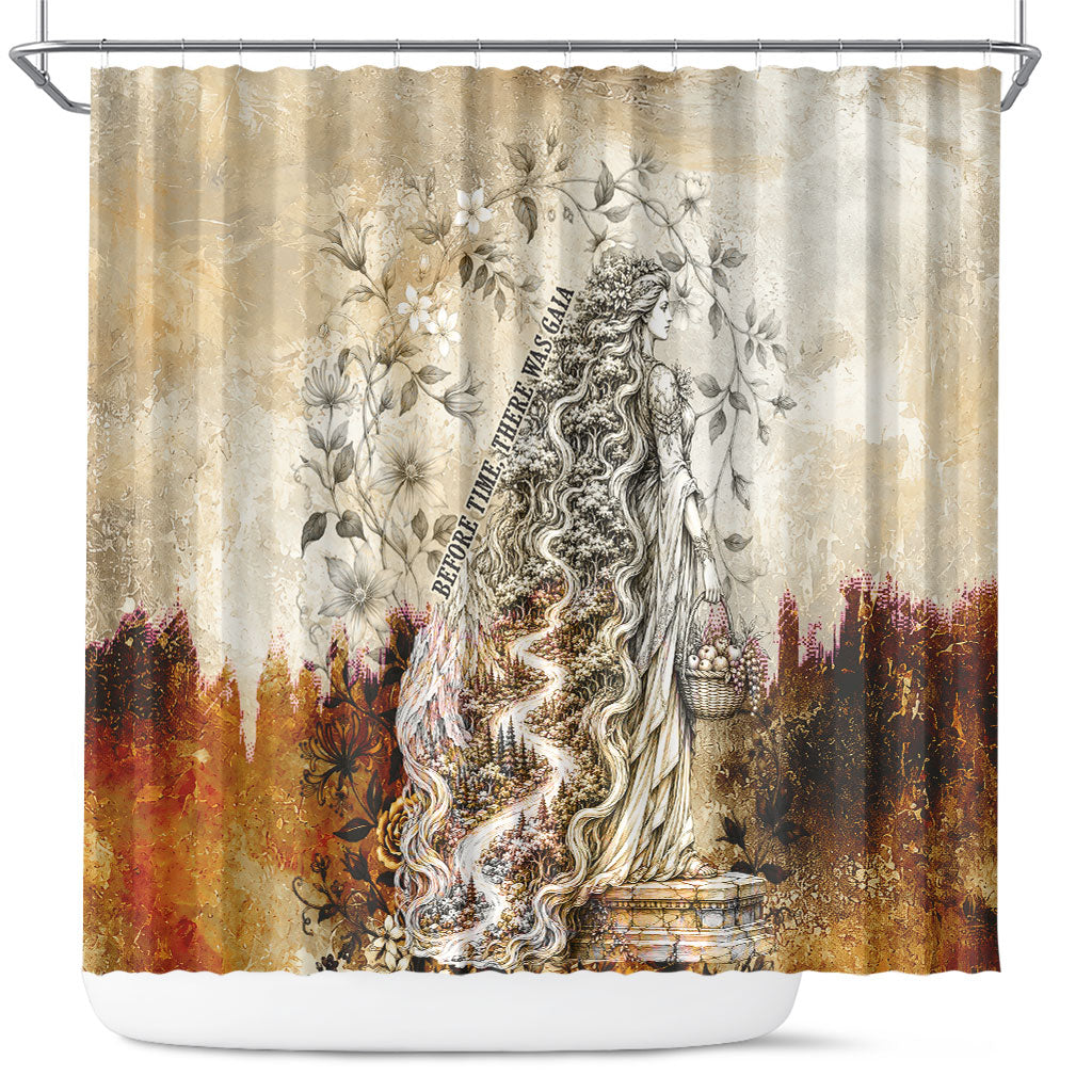 Gaia Mother Earth Sacred Eye Shower Curtain Greek Vintage Botanical Sketch Esoteric Spiritual Floral