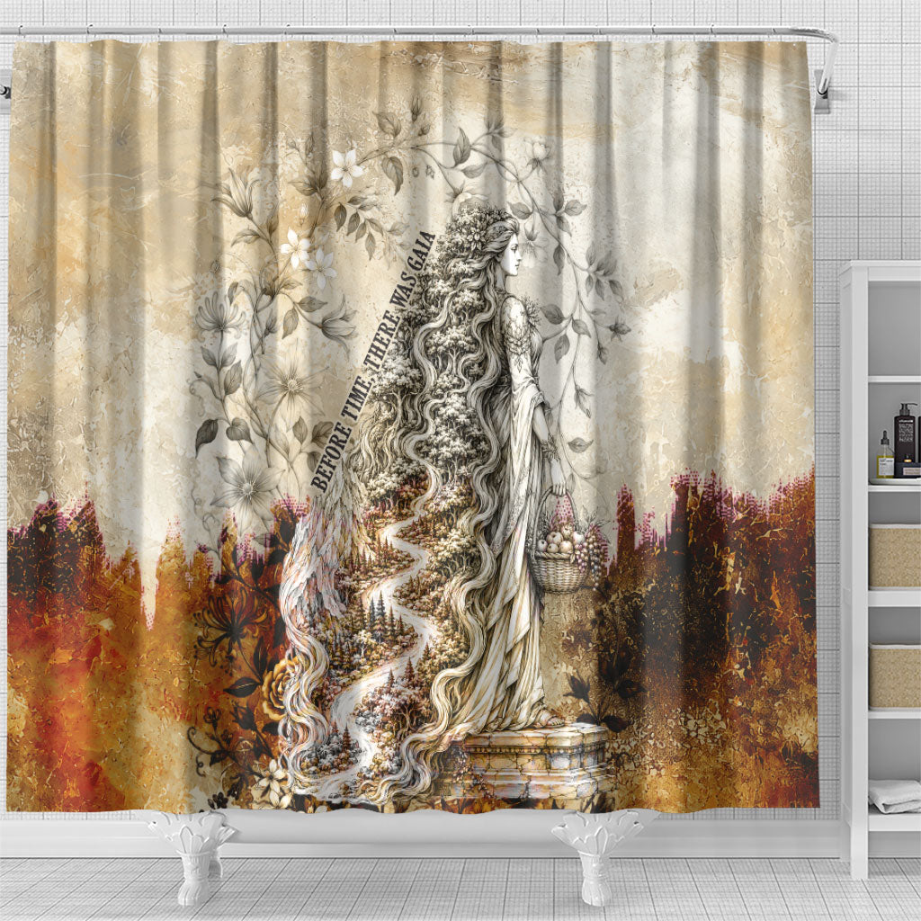 Gaia Mother Earth Sacred Eye Shower Curtain Greek Vintage Botanical Sketch Esoteric Spiritual Floral