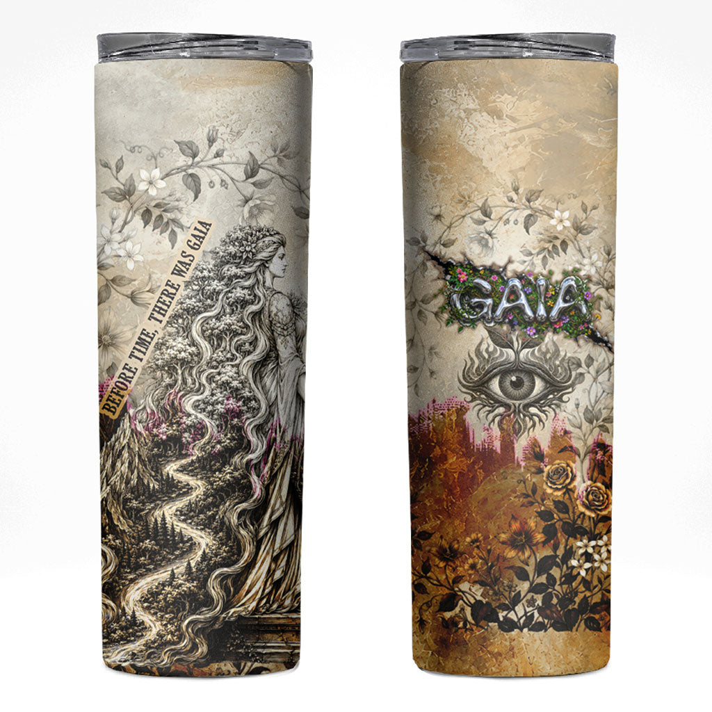 Gaia Mother Earth Sacred Eye Skinny Tumbler Greek Vintage Botanical Sketch Esoteric Spiritual Floral