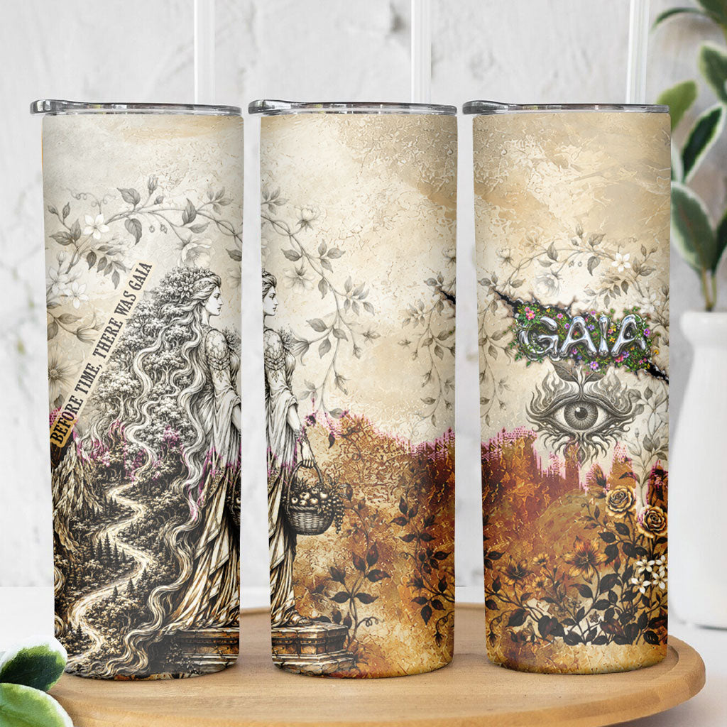 Gaia Mother Earth Sacred Eye Skinny Tumbler Greek Vintage Botanical Sketch Esoteric Spiritual Floral