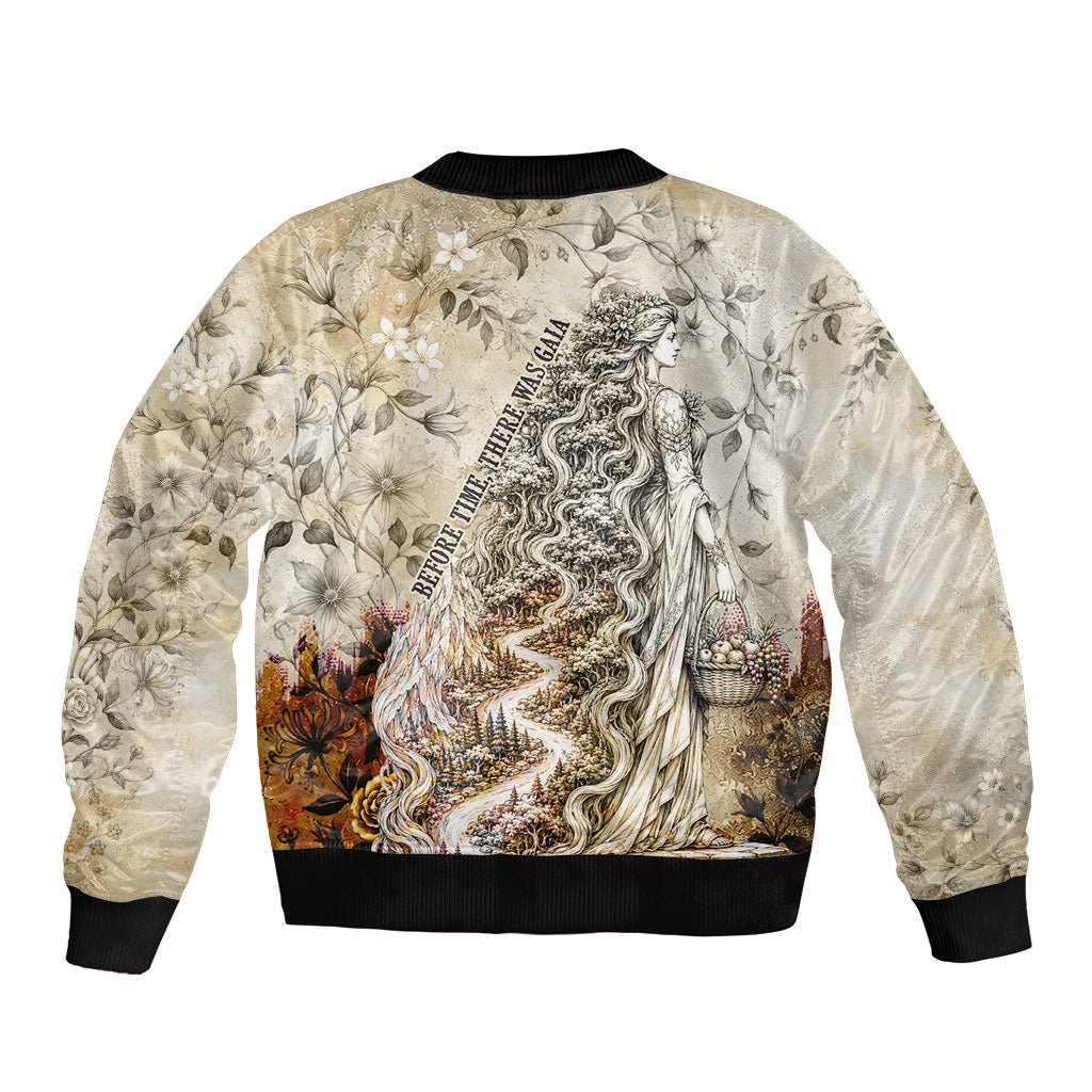 Gaia Mother Earth Sacred Eye Sleeve Zip Bomber Jacket Greek Vintage Botanical Sketch Esoteric Spiritual Floral