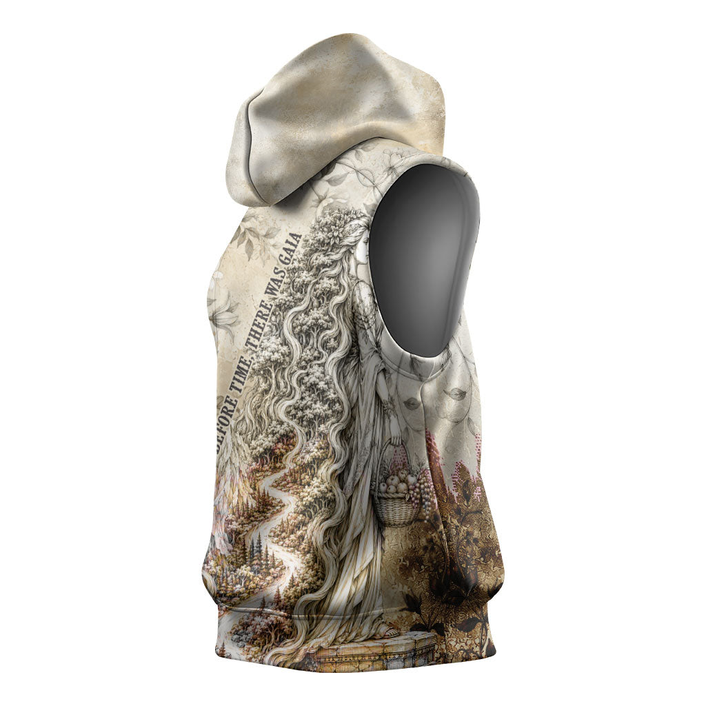 Gaia Mother Earth Sacred Eye Sleeveless Hoodie Greek Vintage Botanical Sketch Esoteric Spiritual Floral