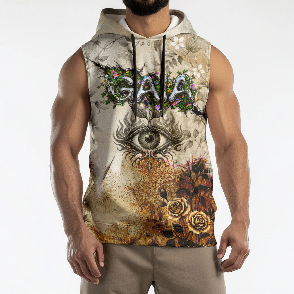 Gaia Mother Earth Sacred Eye Sleeveless Hoodie Greek Vintage Botanical Sketch Esoteric Spiritual Floral