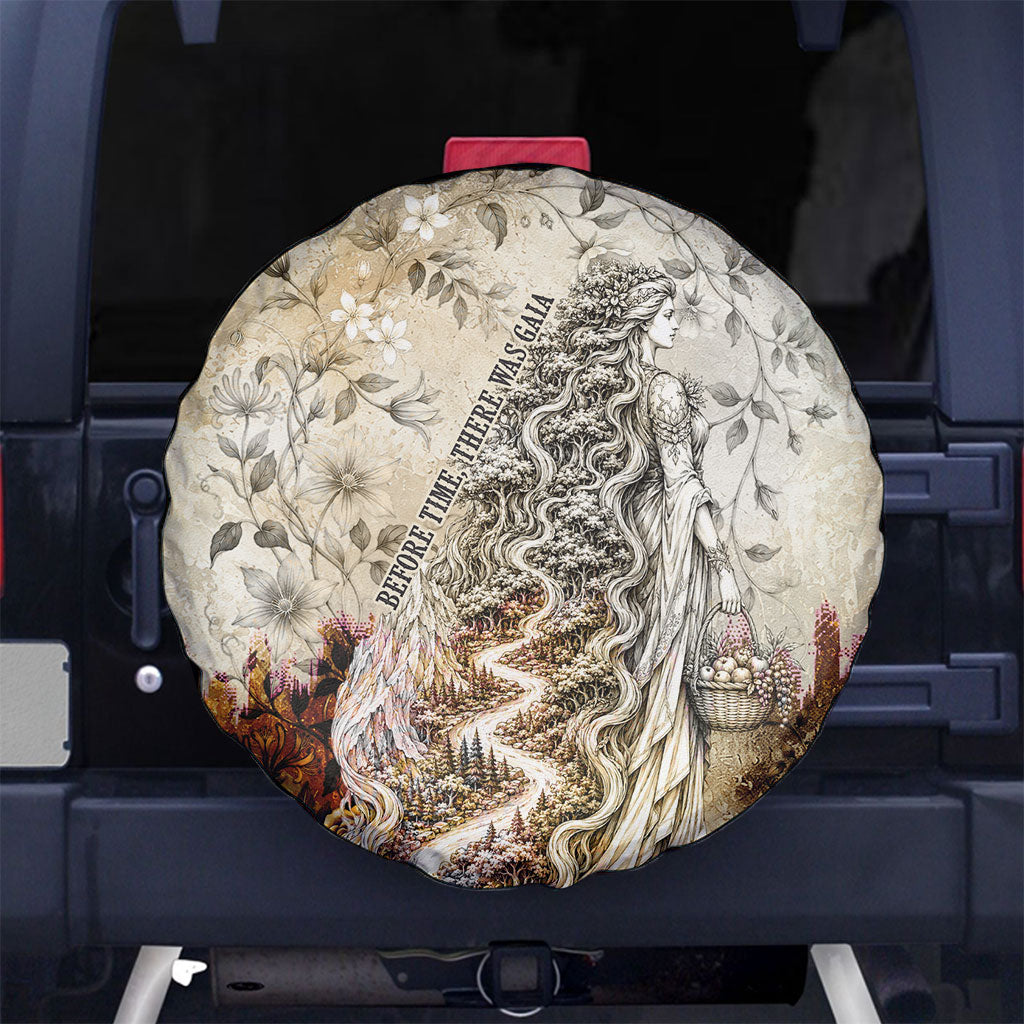 Gaia Mother Earth Sacred Eye Spare Tire Cover Greek Vintage Botanical Sketch Esoteric Spiritual Floral