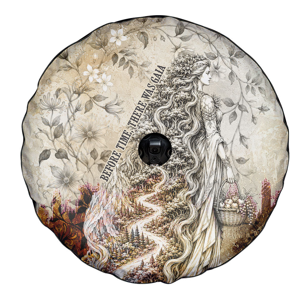 Gaia Mother Earth Sacred Eye Spare Tire Cover Greek Vintage Botanical Sketch Esoteric Spiritual Floral