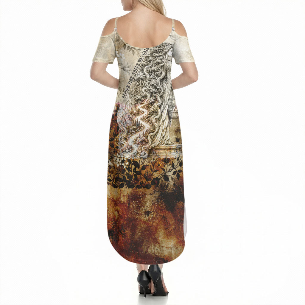 Gaia Mother Earth Sacred Eye Summer Maxi Dress Greek Vintage Botanical Sketch Esoteric Spiritual Floral