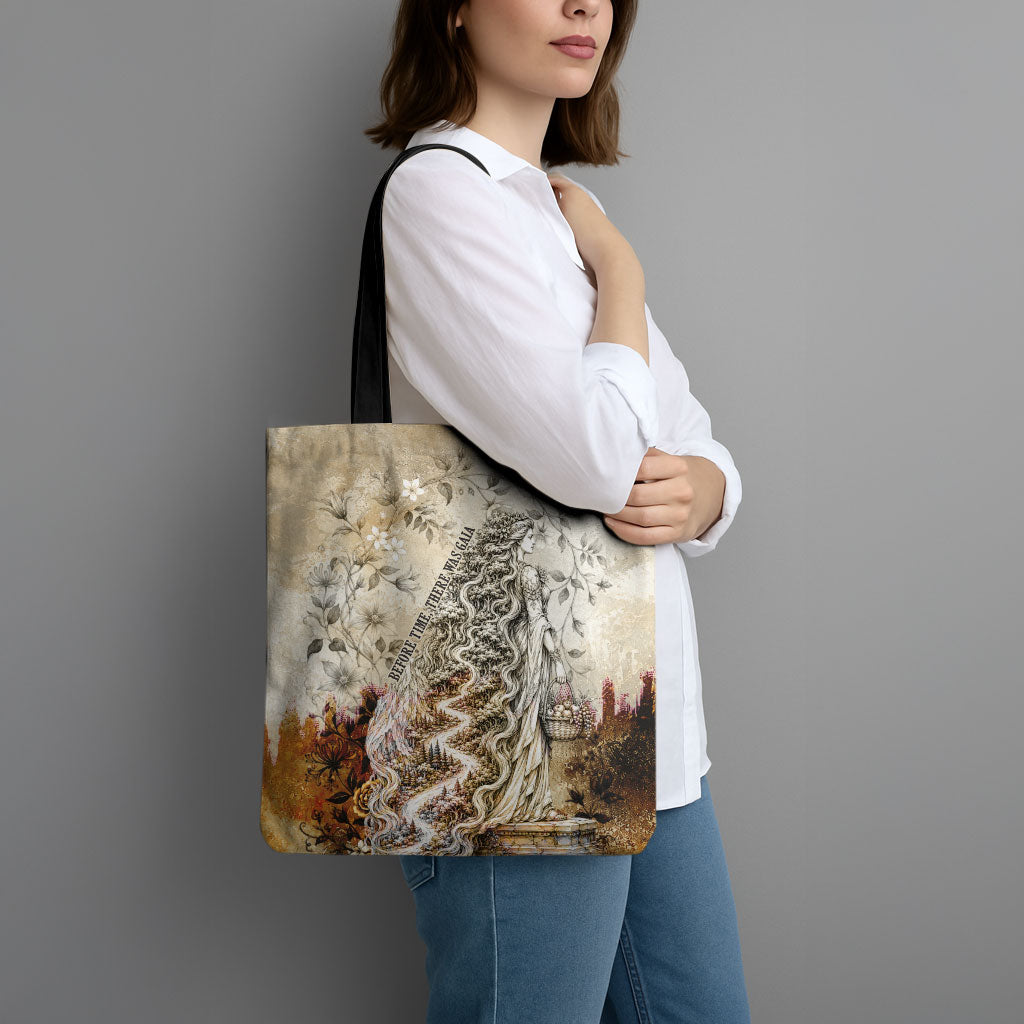 Gaia Mother Earth Sacred Eye Tote Bag Greek Vintage Botanical Sketch Esoteric Spiritual Floral